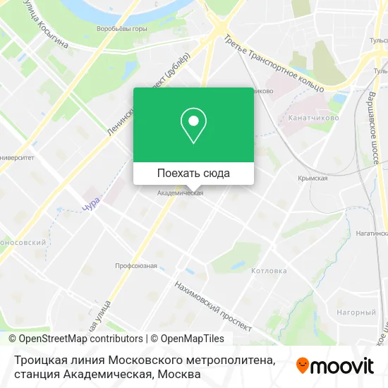 Карта Троицкая линия Московского метрополитена, станция Академическая