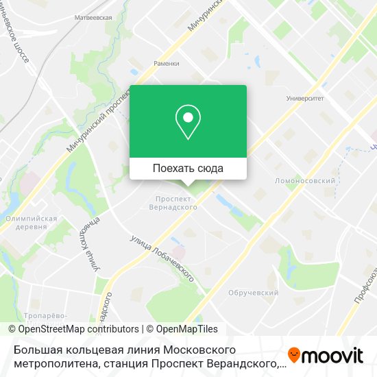 Карта Большая кольцевая линия Московского метрополитена, станция Проспект Верандского