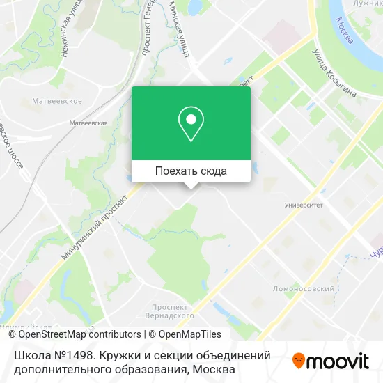 Карта Школа №1498. Кружки и секции объединений дополнительного образования