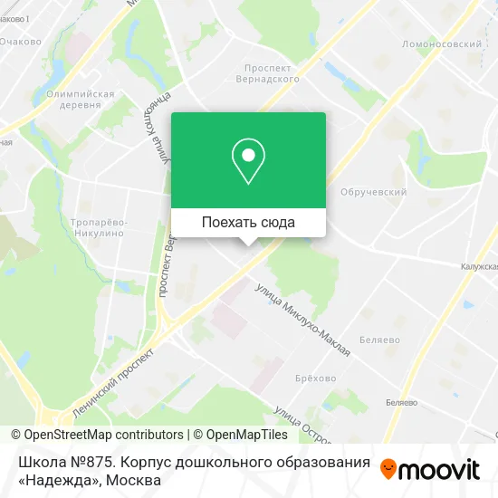 Карта Школа №875. Корпус дошкольного образования «Надежда»