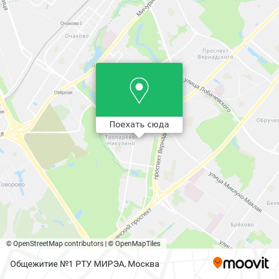 Карта Общежитие №1 РТУ МИРЭА
