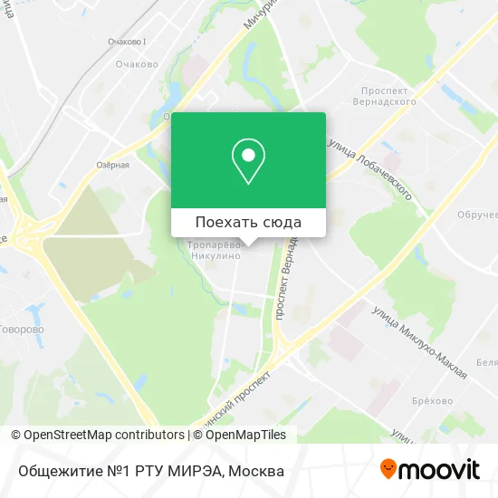 Карта Общежитие №1 РТУ МИРЭА