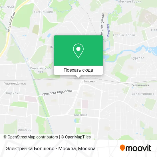Карта Электричка Болшево - Москва