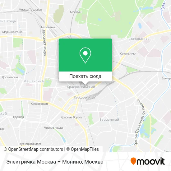 Карта Электричка Москва – Монино