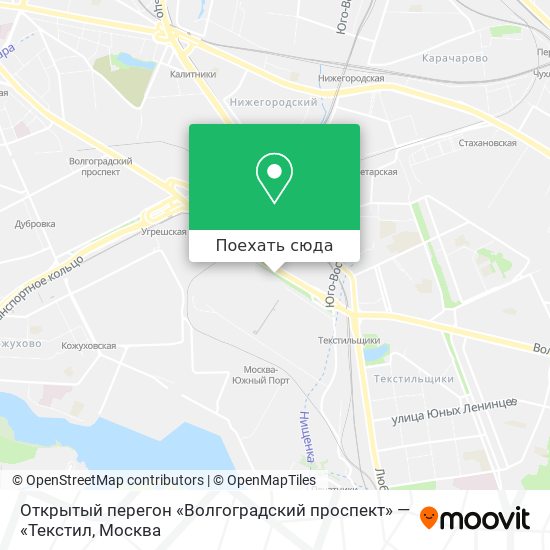 Карта Открытый перегон «Волгоградский проспект» — «Текстил