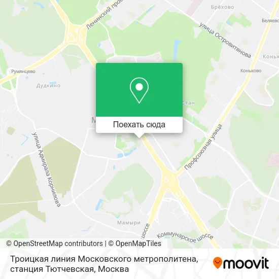 Карта Троицкая линия Московского метрополитена, станция Тютчевская