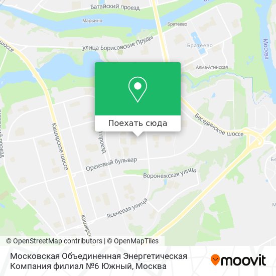 Карта Московская Объединенная Энергетическая Компания филиал №6 Южный