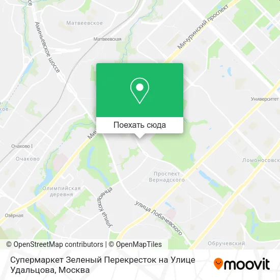Карта Супермаркет Зеленый Перекресток на Улице Удальцова