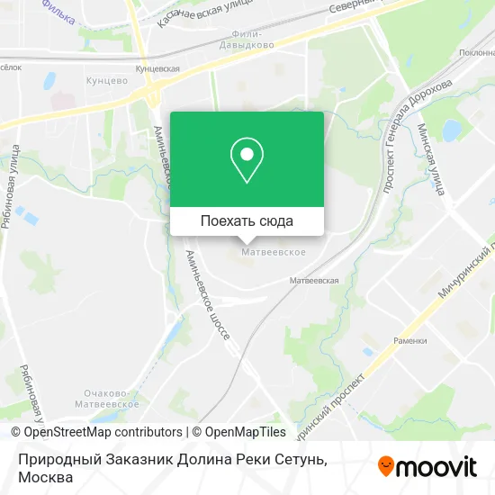 Карта Природный Заказник Долина Реки Сетунь