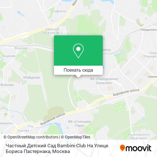 Карта Частный Детский Сад Bambini-Club На Улице Бориса Пастернака