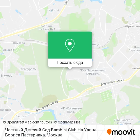 Карта Частный Детский Сад Bambini-Club На Улице Бориса Пастернака