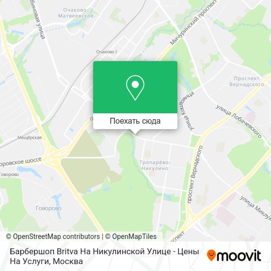 Карта Барбершоп Britva На Никулинской Улице - Цены На Услуги
