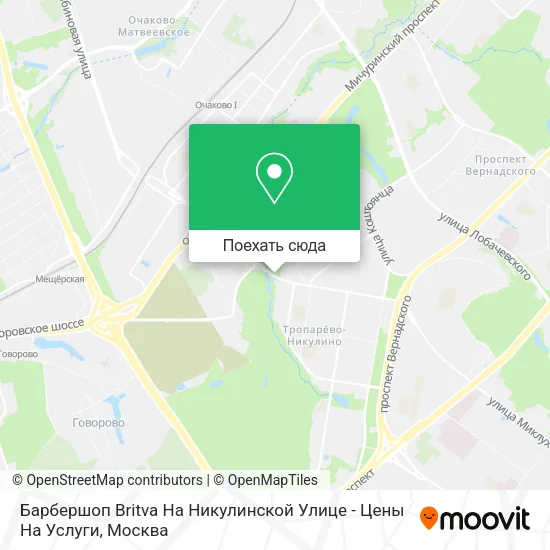 Карта Барбершоп Britva На Никулинской Улице - Цены На Услуги
