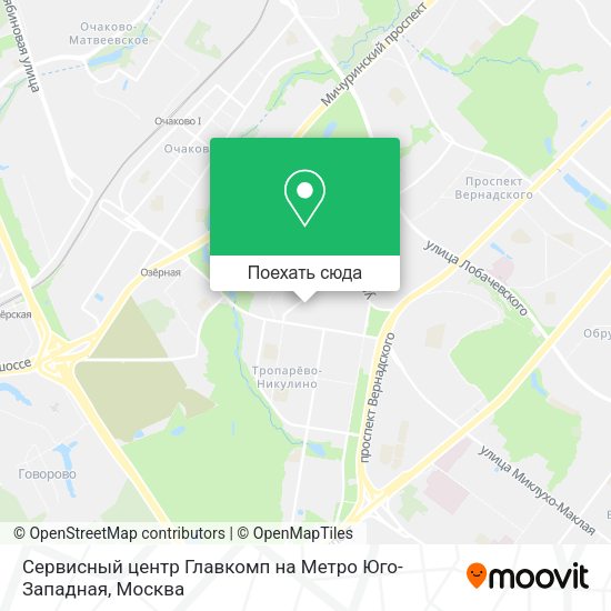 Карта Сервисный центр Главкомп на Метро Юго-Западная