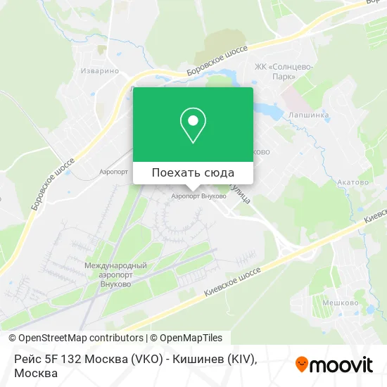 Карта Рейс 5F 132 Москва (VKO) - Кишинев (KIV)