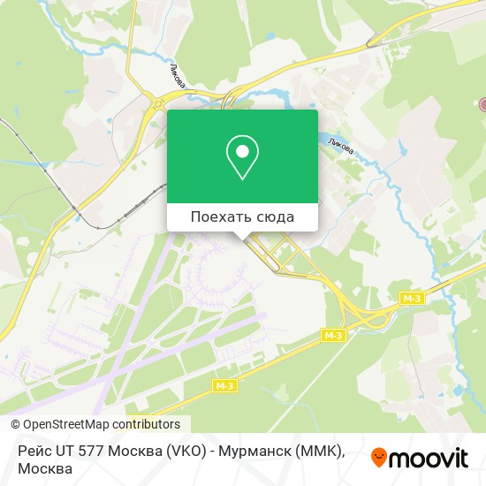 Карта Рейс UT 577 Москва (VKO) - Мурманск (MMK)