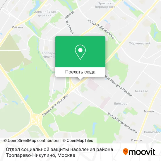 Карта Отдел социальной защиты населения района Тропарево-Никулино