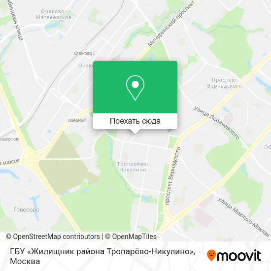 Карта ГБУ «Жилищник района Тропарёво-Никулино»