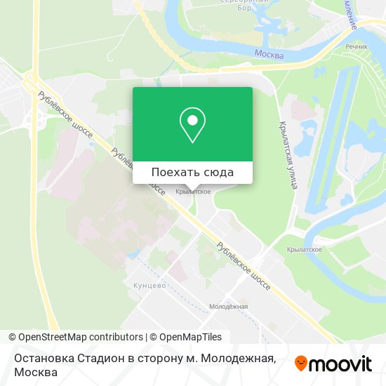Карта Остановка Стадион в сторону м. Молодежная