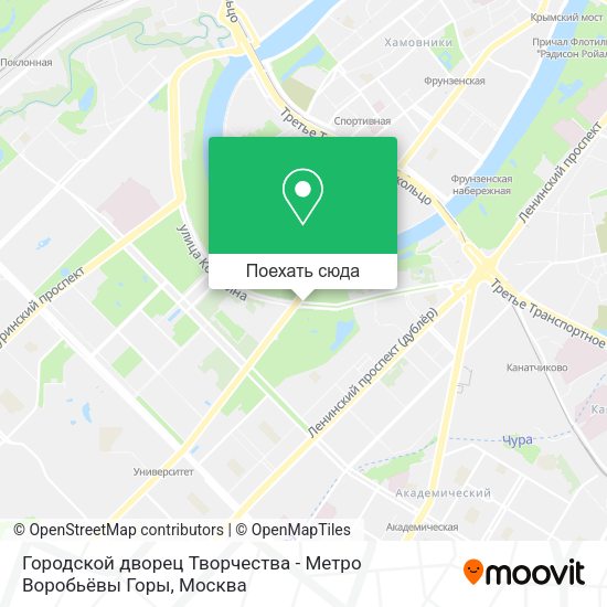 Карта Городской дворец Творчества - Метро Воробьёвы Горы