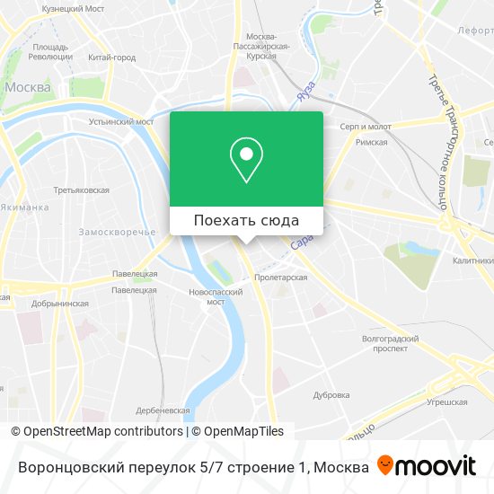 Карта Воронцовский переулок 5 / 7 строение 1