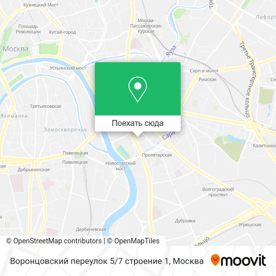 Карта Воронцовский переулок 5 / 7 строение 1