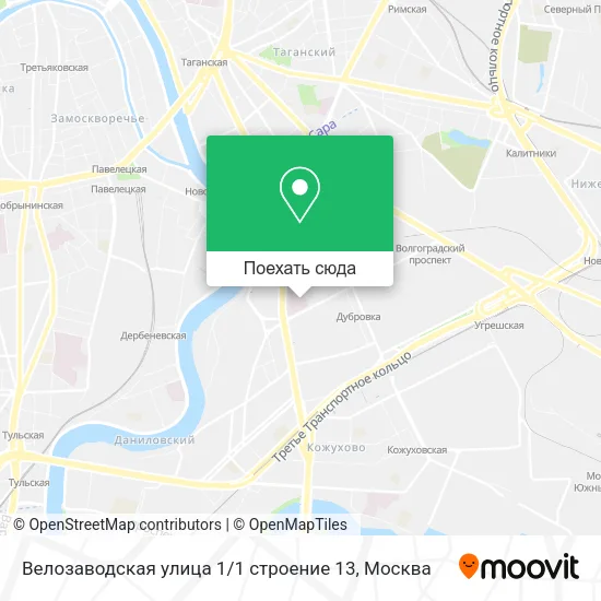 Карта Велозаводская улица 1 / 1 строение 13