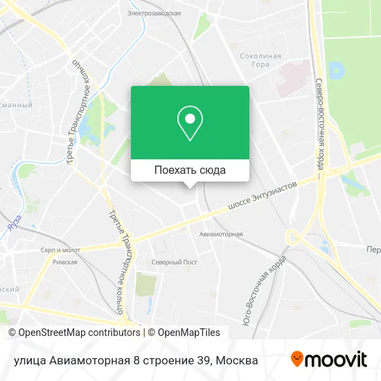 Карта улица Авиамоторная 8 строение 39