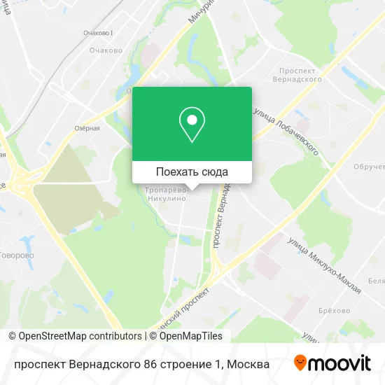 Карта проспект Вернадского 86 строение 1