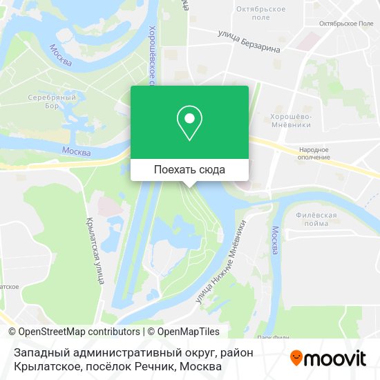 Карта Западный административный округ, район Крылатское, посёлок Речник