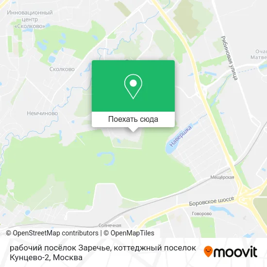 Карта рабочий посёлок Заречье, коттеджный поселок Кунцево-2