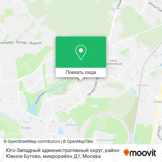 Карта Юго-Западный административный округ, район Южное Бутово, микрорайон Д1