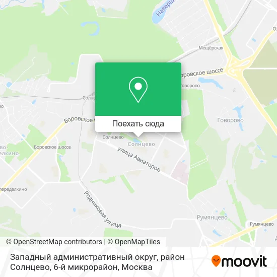 Карта Западный административный округ, район Солнцево, 6-й микрорайон
