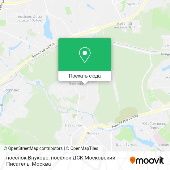Карта посёлок Внуково, посёлок ДСК Московский Писатель