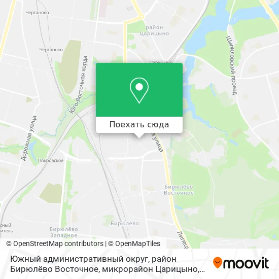 Карта Южный административный округ, район Бирюлёво Восточное, микрорайон Царицыно