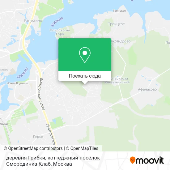 Карта деревня Грибки, коттеджный посёлок Смородинка Клаб