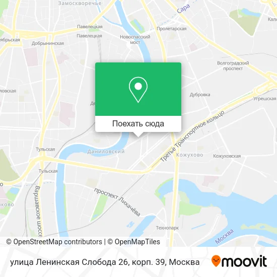 Карта улица Ленинская Слобода 26, корп. 39