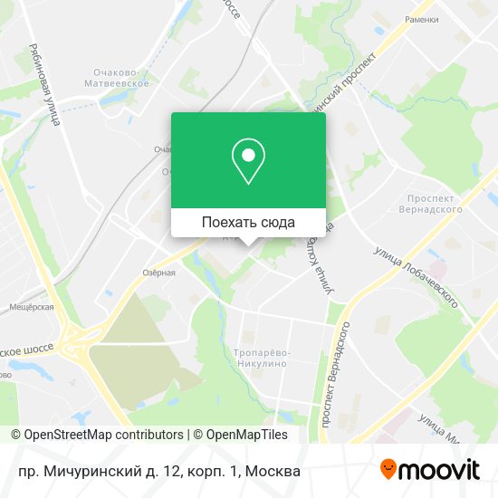 Карта пр. Мичуринский д. 12, корп. 1
