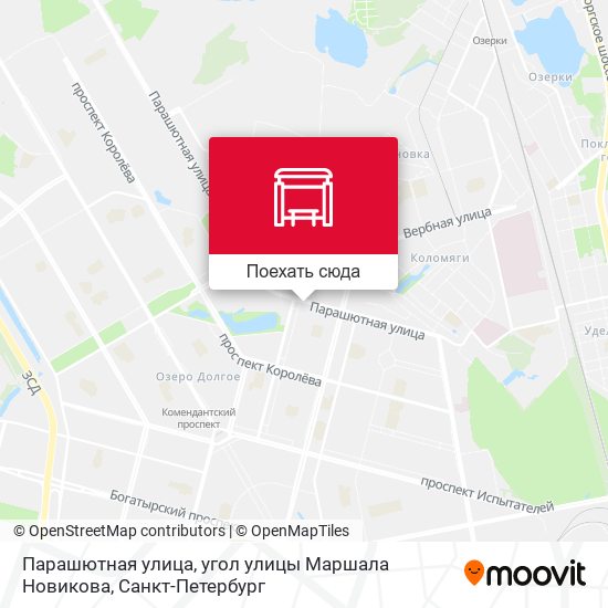 Карта Парашютная улица, угол улицы Маршала Новикова