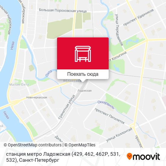 Карта станция метро Ладожская (429, 462, 462Р, 531, 532)