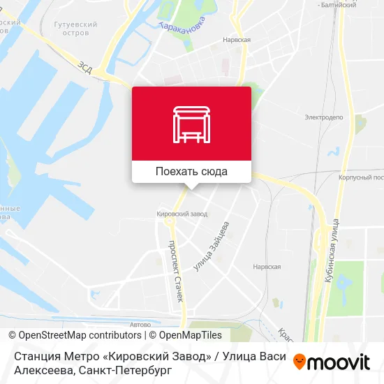 Карта Станция Метро «Кировский Завод» / Улица Васи Алексеева