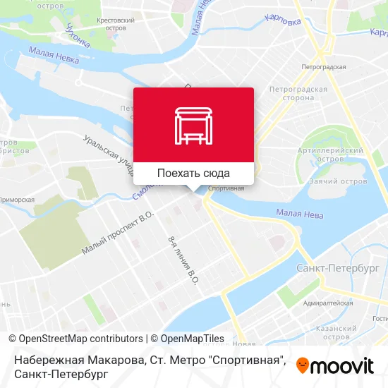 Карта Набережная Макарова, Ст. Метро "Спортивная"