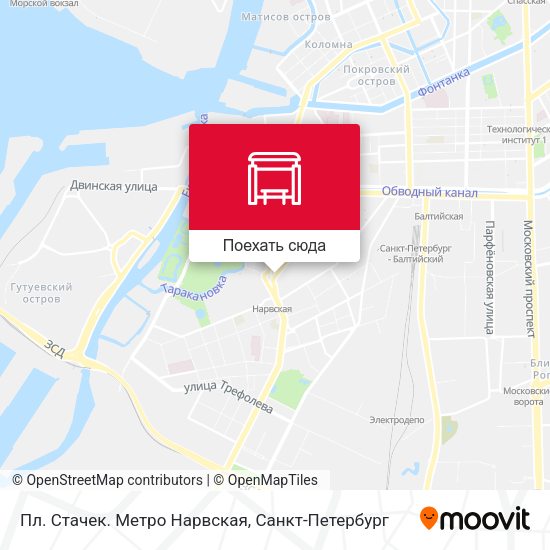 Карта Пл. Стачек. Метро Нарвская