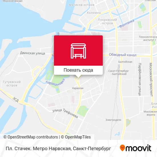 Карта Пл. Стачек. Метро Нарвская