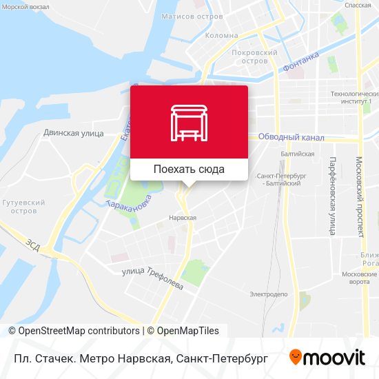 Карта Пл. Стачек. Метро Нарвская