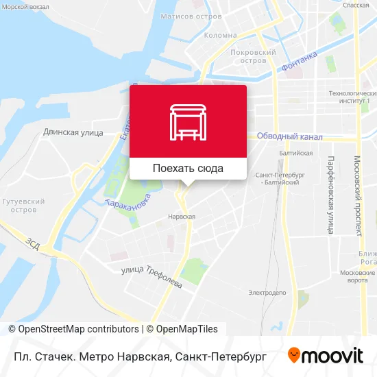 Карта Пл. Стачек. Метро Нарвская