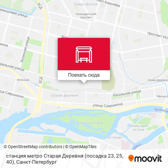 Карта станция метро Старая Деревня (посадка 23, 25, 40)
