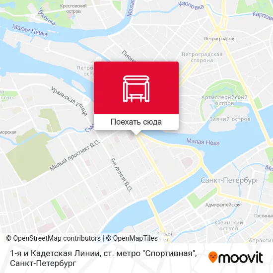 Карта 1-я и Кадетская Линии, ст. метро ''Спортивная''