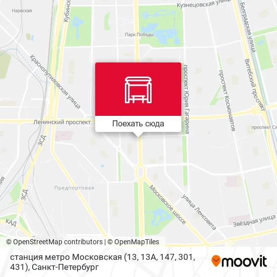 Карта станция метро Московская (13, 13А, 147, 301, 431)