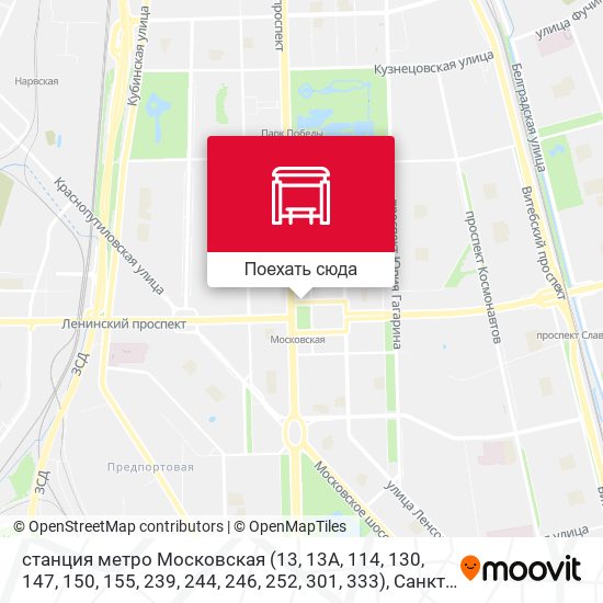 Карта станция метро Московская (13, 13А, 114, 130, 147, 150, 155, 239, 244, 246, 252, 301, 333)
